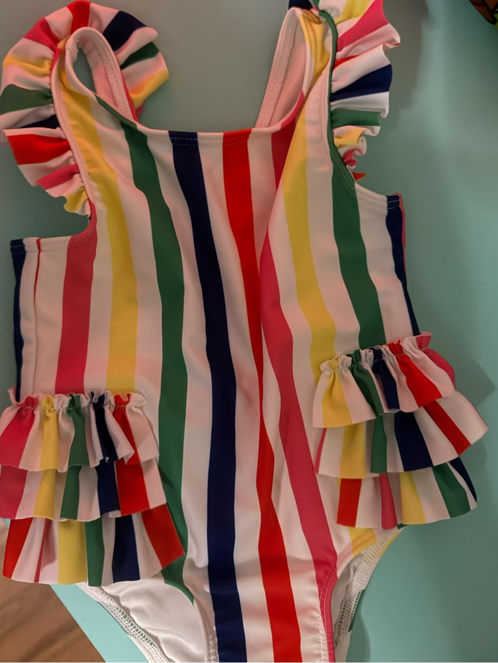 Tucker Kids Rainbow Stripe Ruffle One-Piece Swimsuit